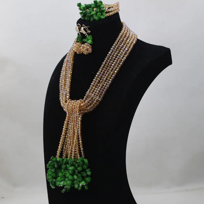 Free Shipping Nigerian Gold/Green Bead Wedding Jewelry Set Lovely Bridal Bridal Jewelry Sets African Beads Jewelry Set ABL952