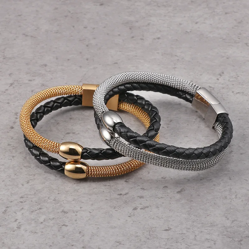 Hot Punk Complex Titanium Steel Men's Leather Bracelet Magnetic Bracelet