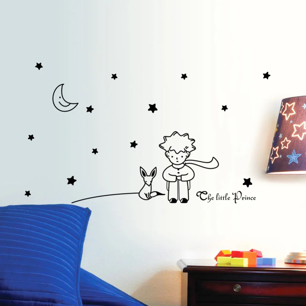 Cartoon fairy tale the Little Prince With Fox Moon Star cat mouse home decor wall sticker for kids rooms Chidren Bedroom Decor