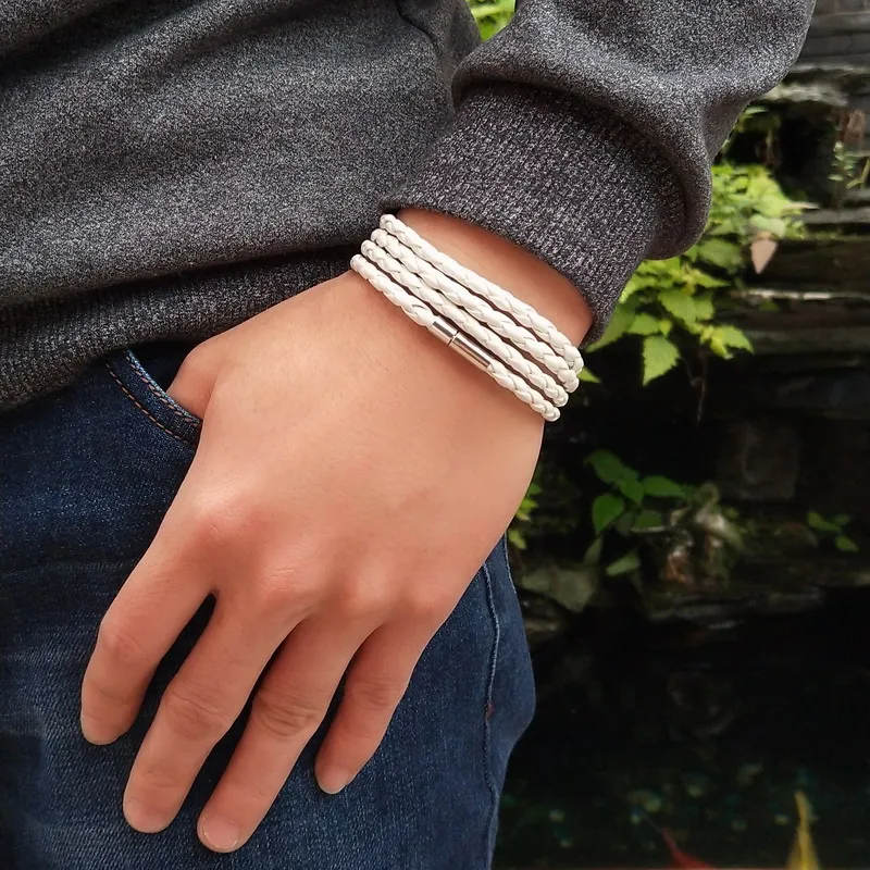 2023 New Style Latest Hot Popular 4 Laps Leather Bracelet, Men Charm Vintage Black White, Brown Bracelet, Support Dropshipping