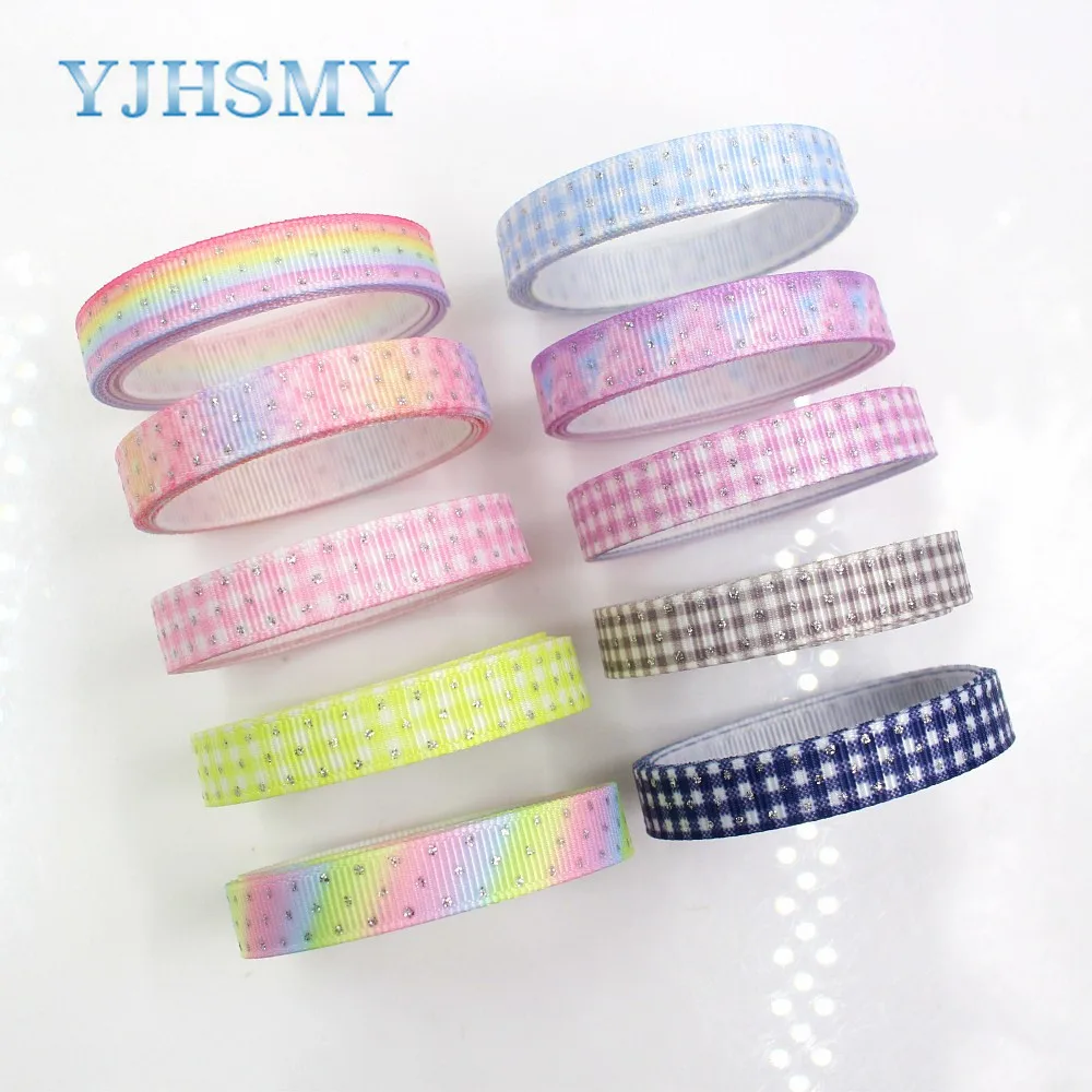 YJHSMY G-18813-928,10 mm 5 yards Flash powder Ribbons Thermal transfer Printed grosgrain Wedding Accessories DIY material