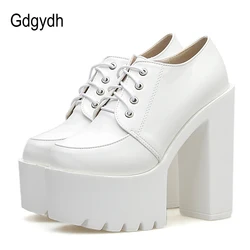 Gdgydh Spring Autumn High-heeled Shoes Women Pumps Platform Heels Black White Leather 2022 New Lacing Casual Shoes Comfortable