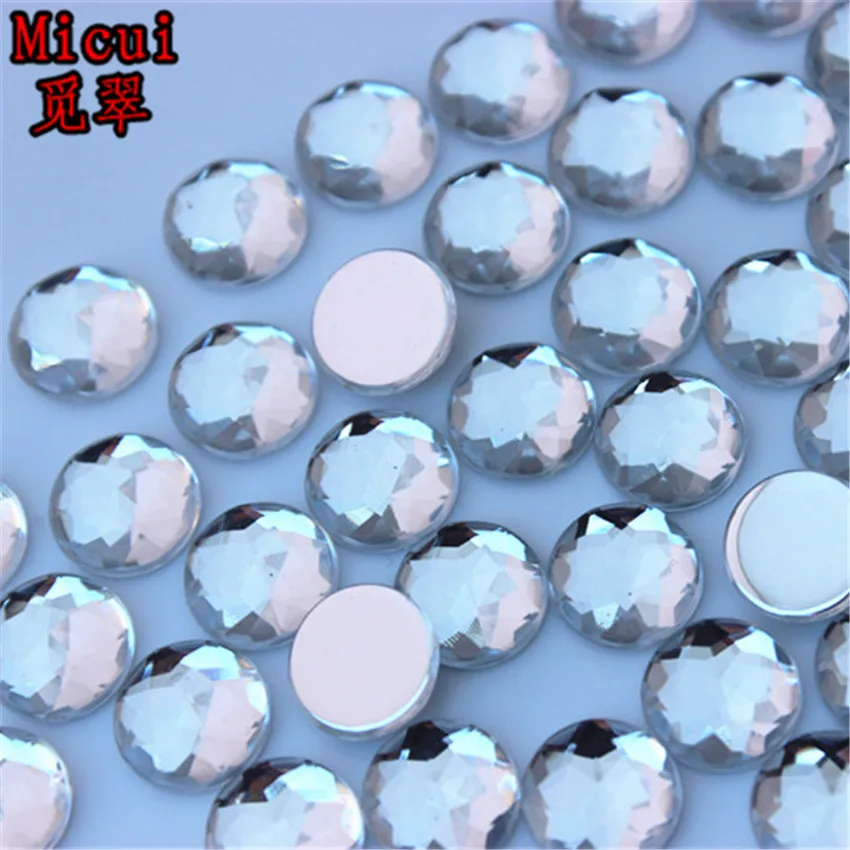 Micui 100pcs 8mm Round Chamfer Acrylic Crystal and Stones Flat Back Rhinestone No Hole For Clothing Craft DIY MC750