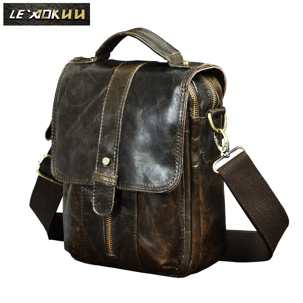 

Leather Male Fashion Casual Tote Messenger bag Grey Design Satchel Crossbody One Shoulder bag 8" School Tablets Bag For Men 146g