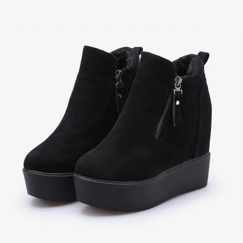 Winter Autumn wedges women high heel snow boots short plush fur ankle boots Increased Internal female platform shoes