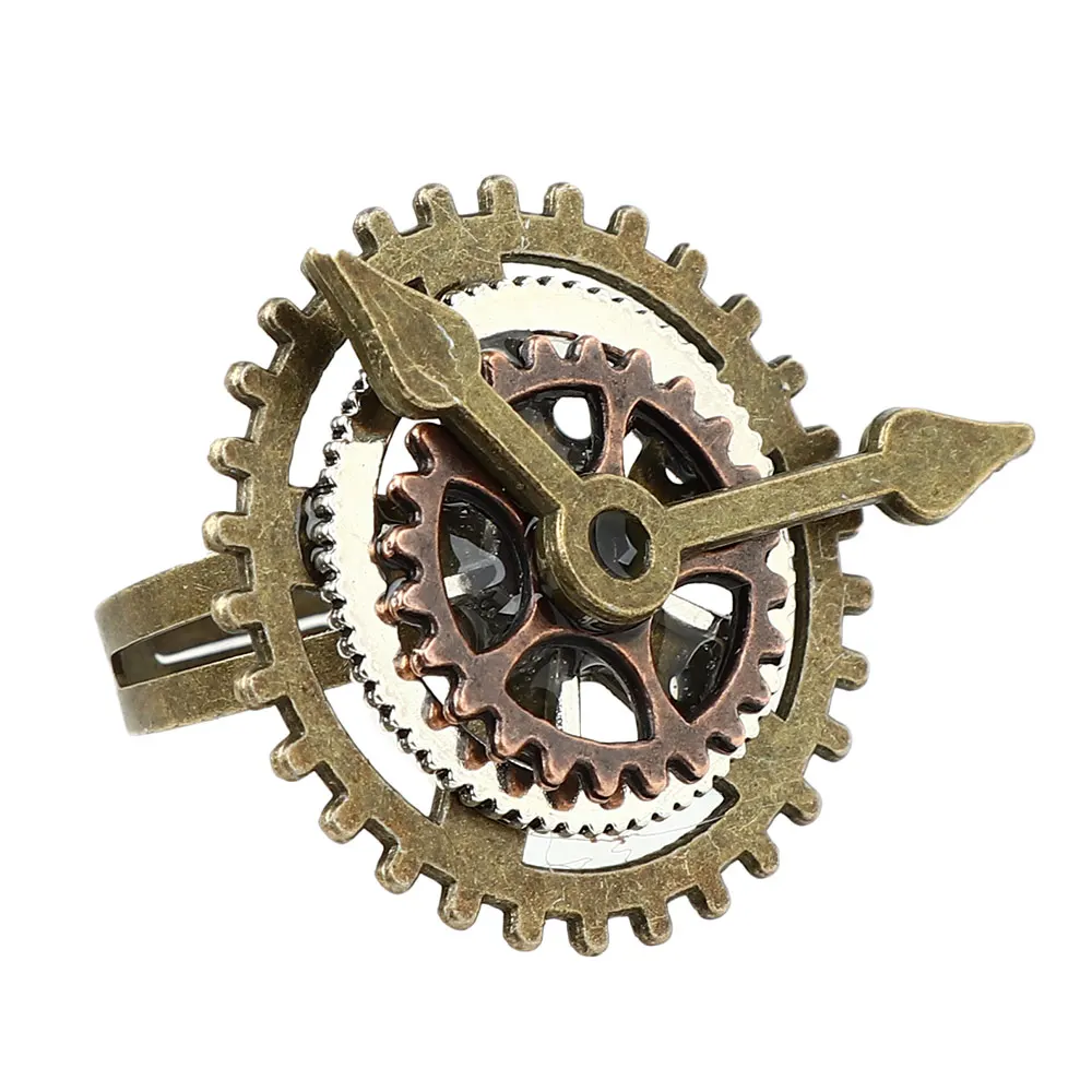 1pcs Punk Retro Charm Steampunk Gear Fingering Vintage Watch Clock Copper Rings Fashion Party Jewelry for Women Men