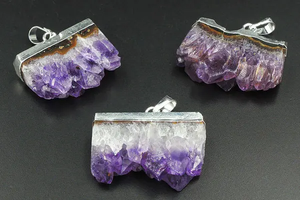 Natural Amethyst Druzy Slice Pendant With Top Silver-plated 25-35mm