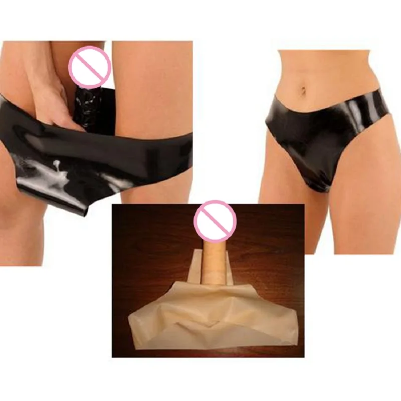 Latex Shorts suit sexy Underpants with anus or front V inner plug ass pants