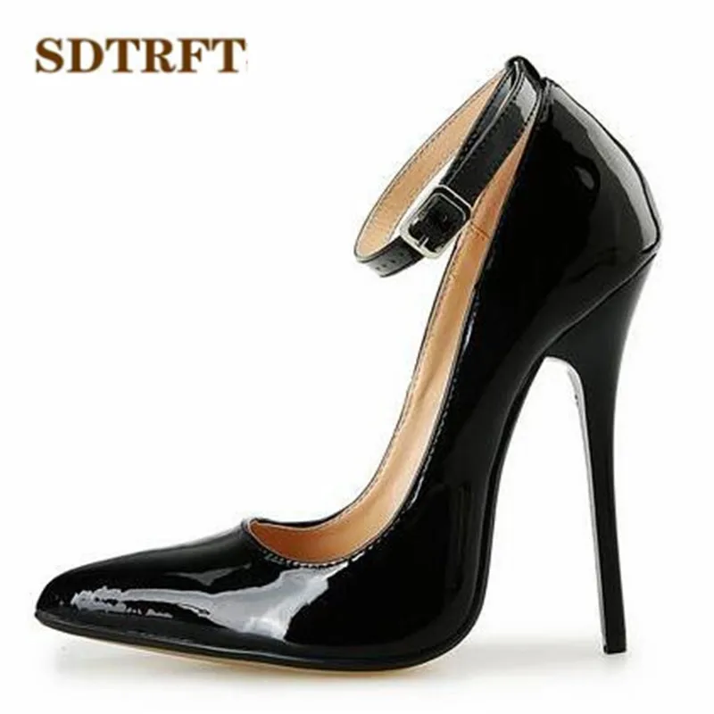 SDTRFT US9-14 15 16 17 18 Spring Gold Bottoms Patent Leather shoes Red Ankle Strap Pointed Toe Wedding pumps Crossdresser Mujer