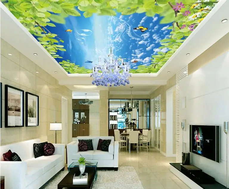 

custom 3d ceiling wallpaper Blue sky and white clouds wallpaper for walls 3 d ceiling murals 3d wallpaper living room ceiling