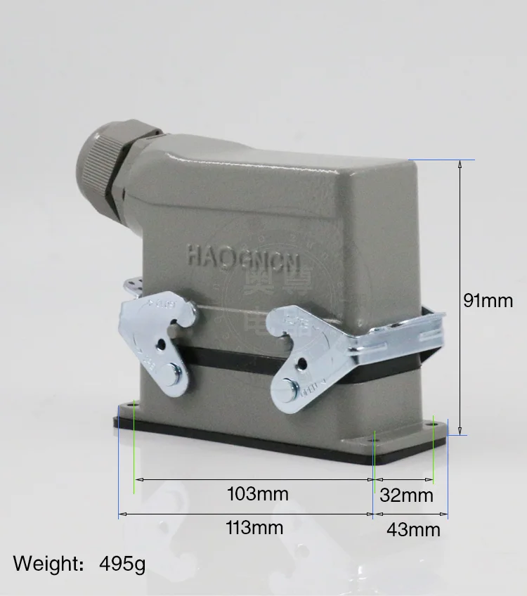 Rectangular H16B - HE - 016-1 heavy 16 pin connector line 16 a500v screw feet of aviation plug on the side