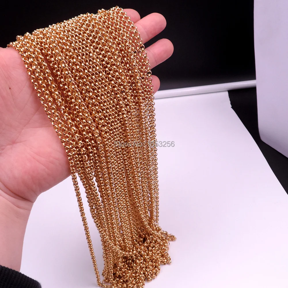 Lot of 3 Meter Fashion Stainless Steel 3mm Round Rolo  Link Chain Jewelry Finding /Marking Chain DIY 18K Gold