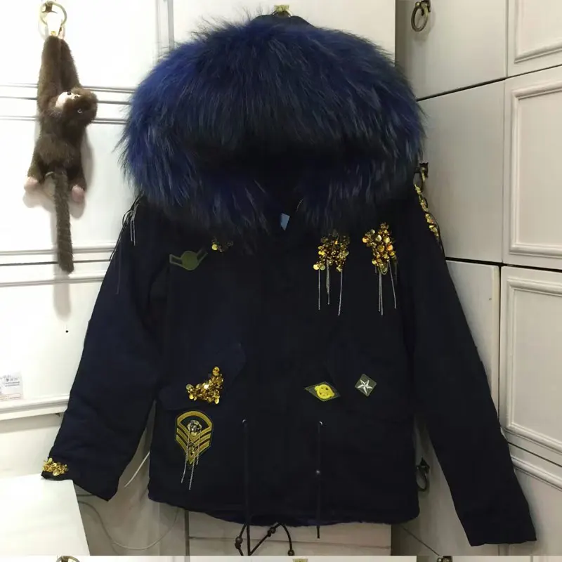 Newest Style Navy Fur Pakra With Sequined Tassel For Unisex Fur Wear Real Lakeblue Fur Lined Pakra