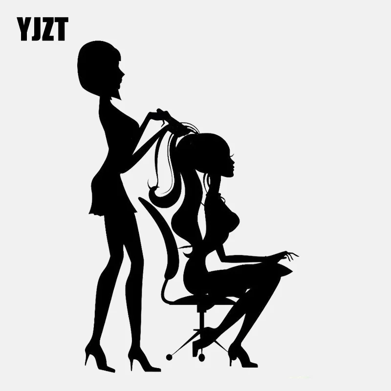 YJZT 10.9CM*16.3CM Funny lady Hairdressing Salon Decal Vinyl  Motorcycle Car Sticker C22-0242