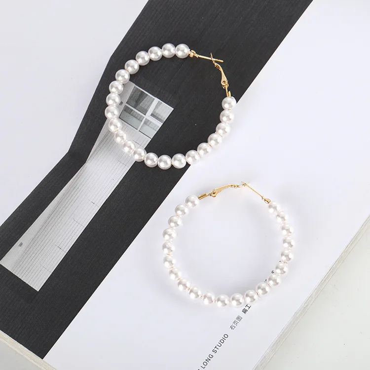 Korean Version Of The Cold Wind Fairy Temperament Pearl Circle Exaggerated Personality Wild Big Circle Earrings Wedding Earrings