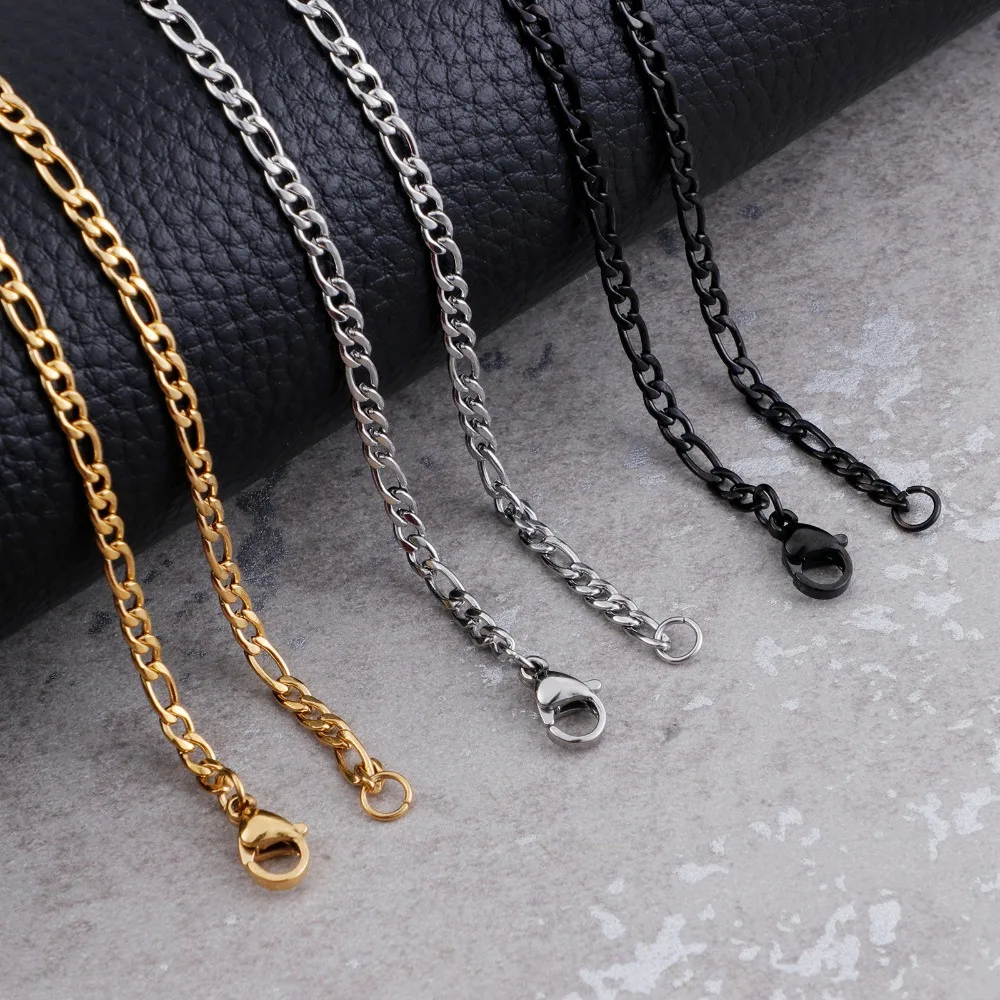 3mm Width Stainless Steel Figaro Chain Black/Gold Color Trendy Necklaces For Women Men Punk Hip Hop Jewelry