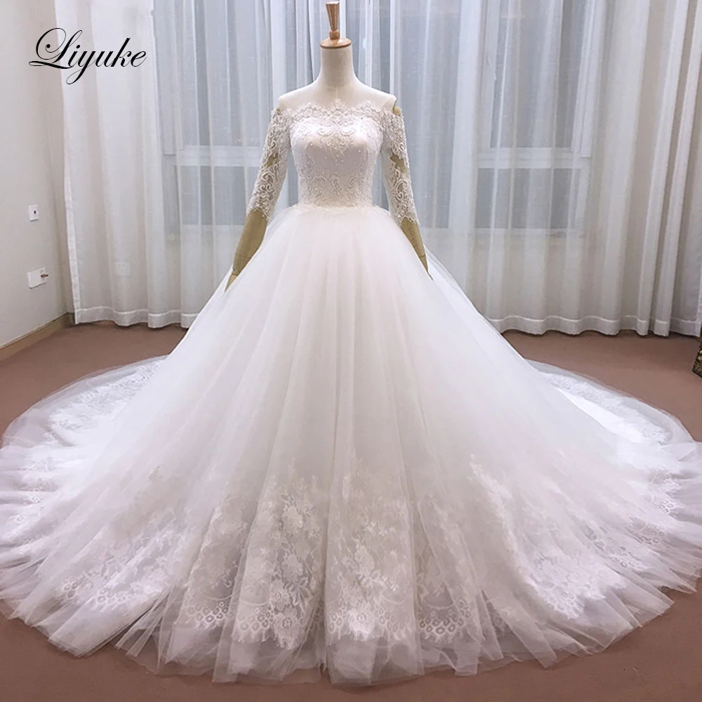 Robe de Mariée Trapèze en Tulle sur Mesure avec Perles, Col Bateau, Traîne Cour, Dentelle Appliquée, Demi-Manches