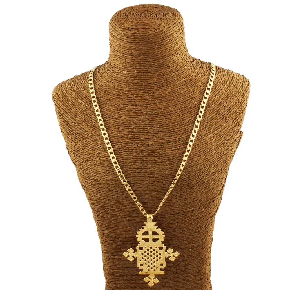 Adixyn Newest Ethiopian Cross Pendant Necklace Gold Color Ethiopia Item Jewelry Africa Women Men Gift