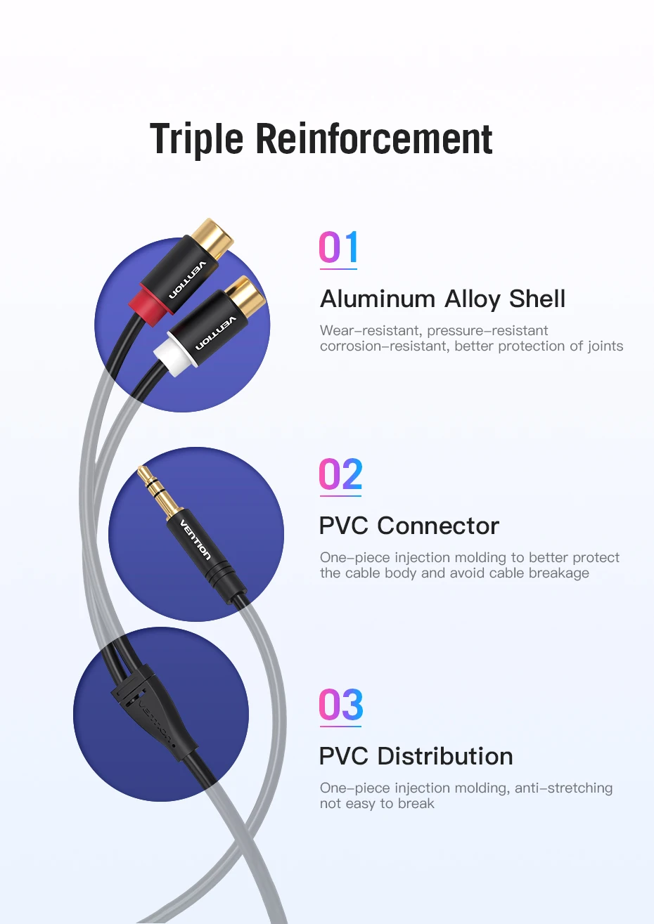 Tions 3,5mm Männlichen zu 2RCA Weibliche AUX Kabel RCA Jack Splitter Audio Y Kabel für iPhone Computer Lautsprecher Stereo 3,5 kabel RCA – Detail 9