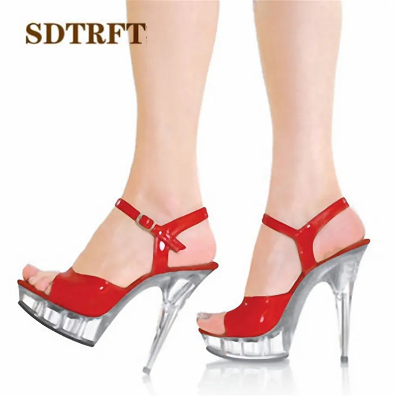 SDTRFT Zapatos Mujer Peep Toe Sandals Plus:35-45 46 Summer 13cm Thin High Heels Wedding Pumps Platform Women Party Shoes