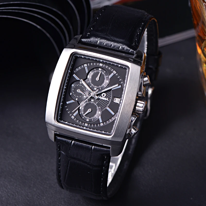 CASIMA Brand Man Fashion Square Dress Watch Mens Luxury Chronograph Sport Quartz Wristwatch 100m Waterproof for Men Reloj Hombre
