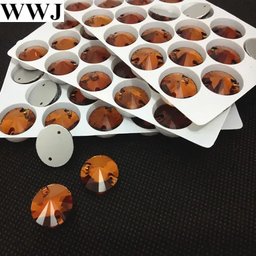 Red Coffee Popular Color 8mm,10mm,12mm,14mm,16mm,18mm Round Crystal Rivoli Sew On Stone Glass Beads 2 Holes sewing crystal