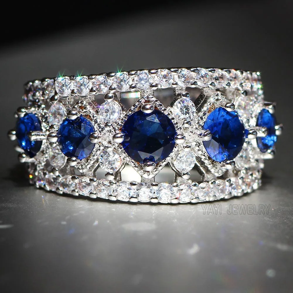 YaYI – bague de fiançailles pour filles, bijoux de princesse, coupe en bleu saphir, Zircon couleur argent, cadeau de mariage, cœur, fête, 625