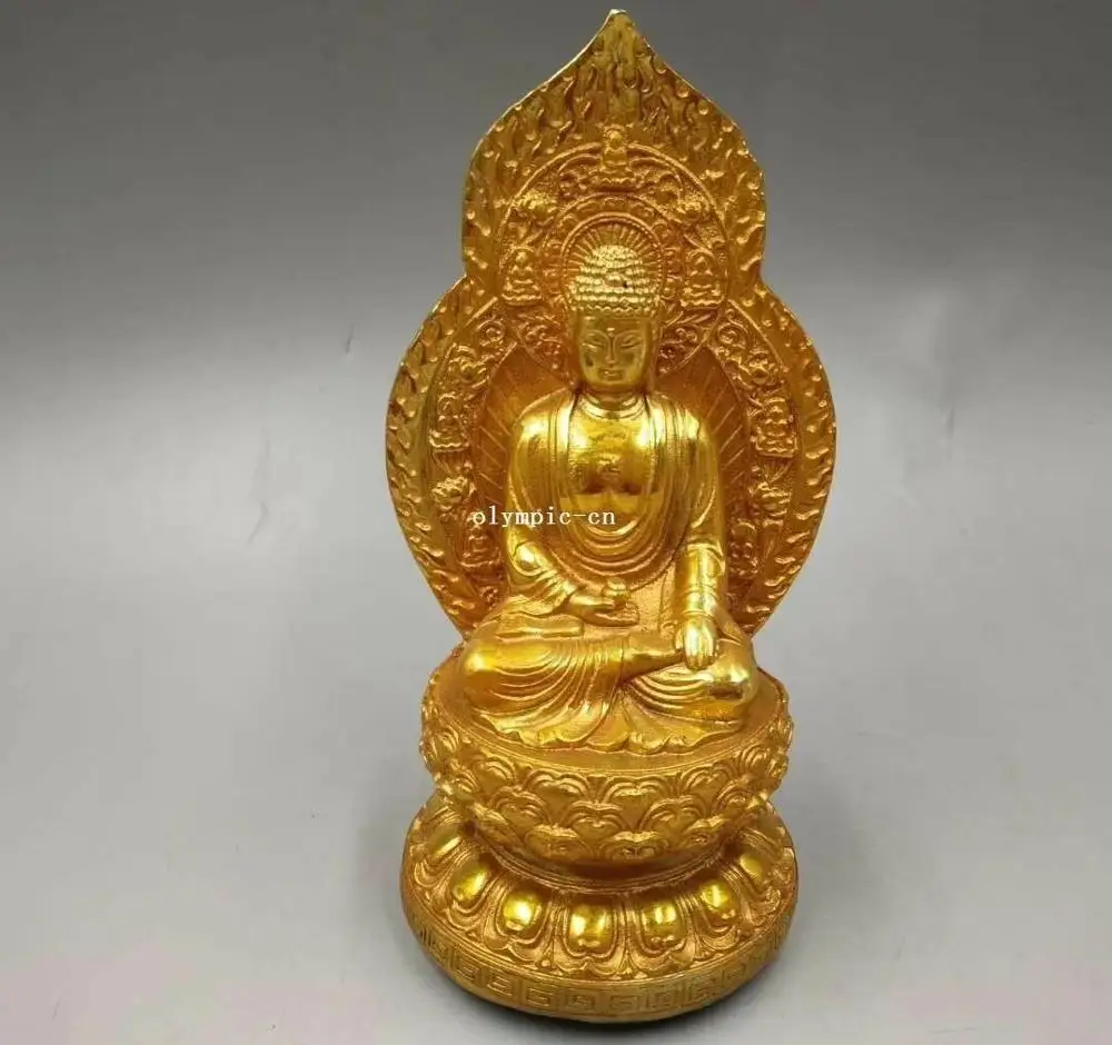 8'' bronze gild carved Amitabha tathagata Sakyamuni buddha statue