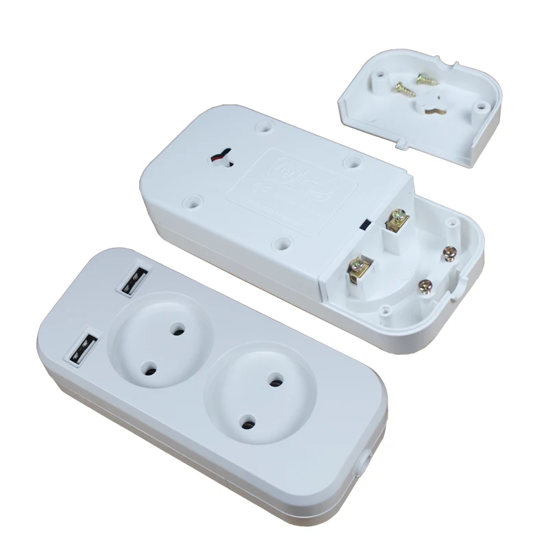 2023 new design 2 socket European 5V 2A USB extension socket  LE-03 White color