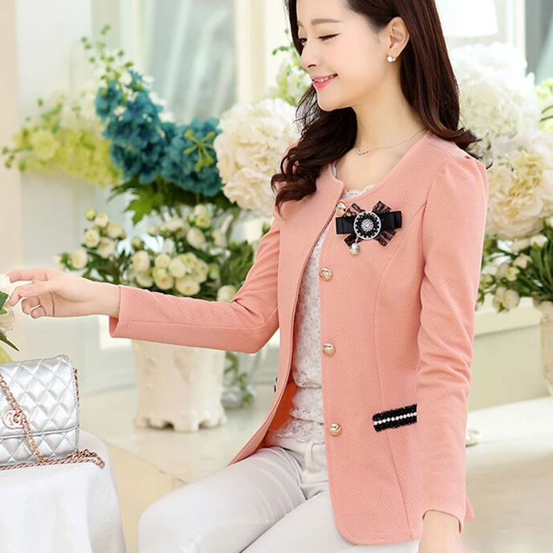 Spring Autumn Women Slim Blazer Coat 2017 Plus Size Casual Jacket Long Sleeve One Button Suit Lady Blazers Work Wear NS3859