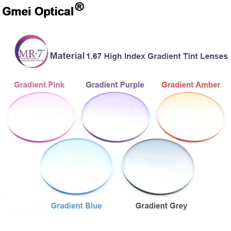 

Radiation Protection 1.67 Ultra-Thin MR-7 Super-Tough Gradient Tint HMC EMI Asphere Anti UV Myopia Hyperopia Prescription Lenses