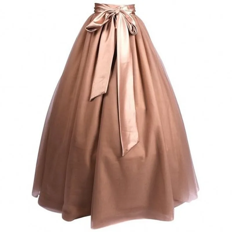 

Modest Full Tulle Skirts Women Ribbon Waistline A Line Floor Length Long Maxi Skirt Simple Elegant Adults Skirt