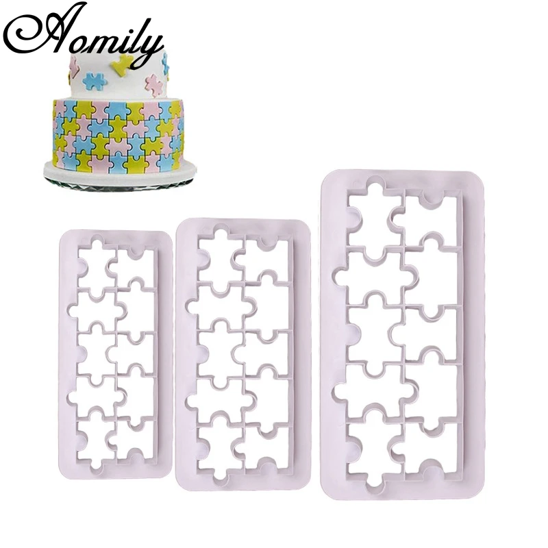 Aomily-Molde de rompecabezas para cortar pasteles, cortador de azúcar, Tiara, Fondant, glaseado, herramienta para decoración y horneado, 3 unidades por Set