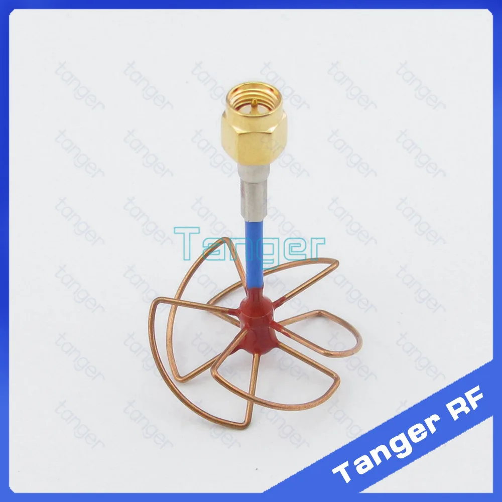 Tanger New 5.8GHz FPV Antenna 5 Leaf Blade 5.8G TX RX SMA male plug Circular Polarized Gain Antenna with RG405 RG086 Blue cable