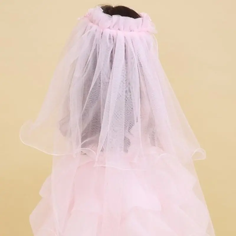 Children Little Princess Hairband Layer Tulle Bridal Veils Flowers Wedding Party Wreath Solid Color Beaded Tassel