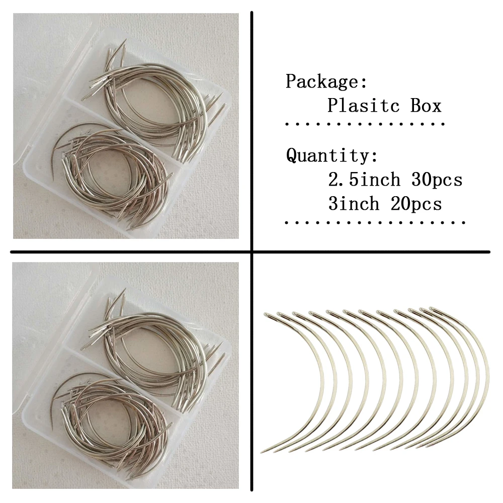 50Pcs Combo Deal C Type Hair Weave Naald Canvas Reparatie Weven Gebogen Naalden Spelden 30Pcs 2.5Inch + 20Pcs 3Inch