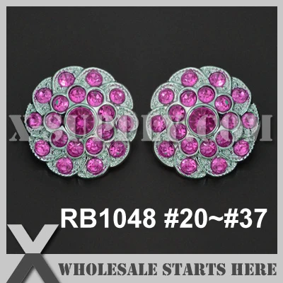 

(Color: RB1048 #20~#37) 25mm Acrylic Rhinestone Button in Silver Nickel Base for Baby Flower