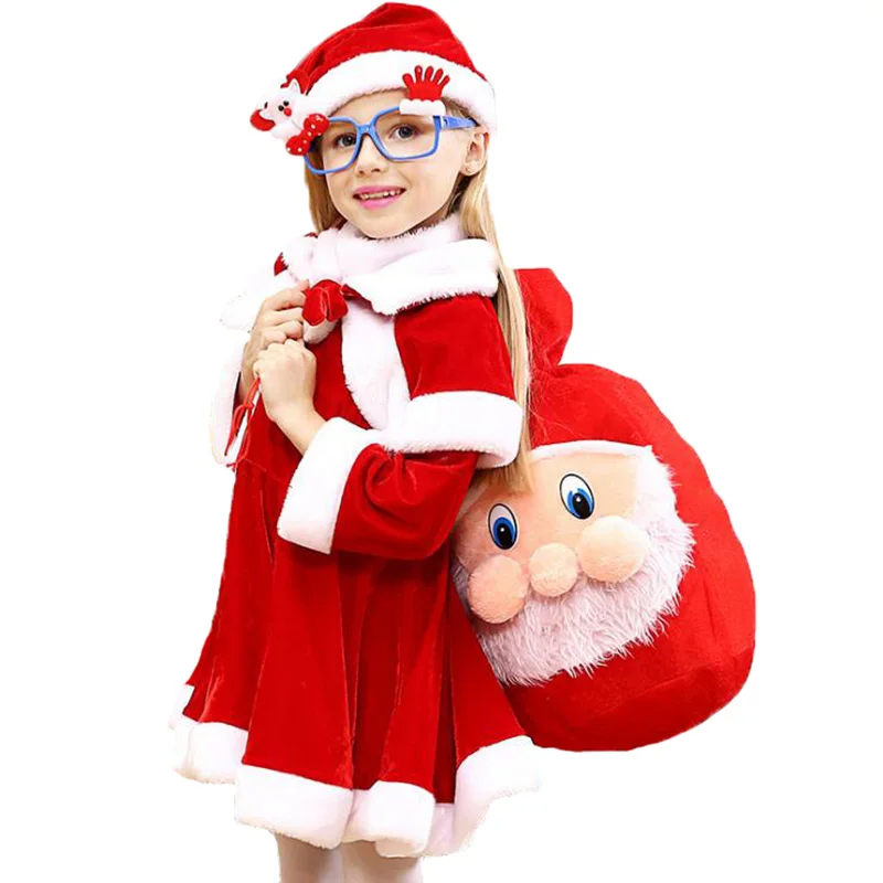 2 4 6 8 10 Years Christmas Costume Boys Girls Santa Claus Red Dress With Cloak Kids Children Clothing Girl's Clothes