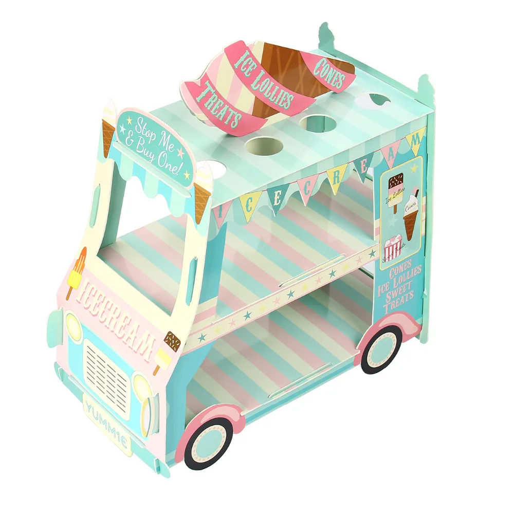 2 Layers Bus Shape Cupcake Cardboard Cake Stand Birthday Tea Party Cake Display Holder Cake Decorating Supplies