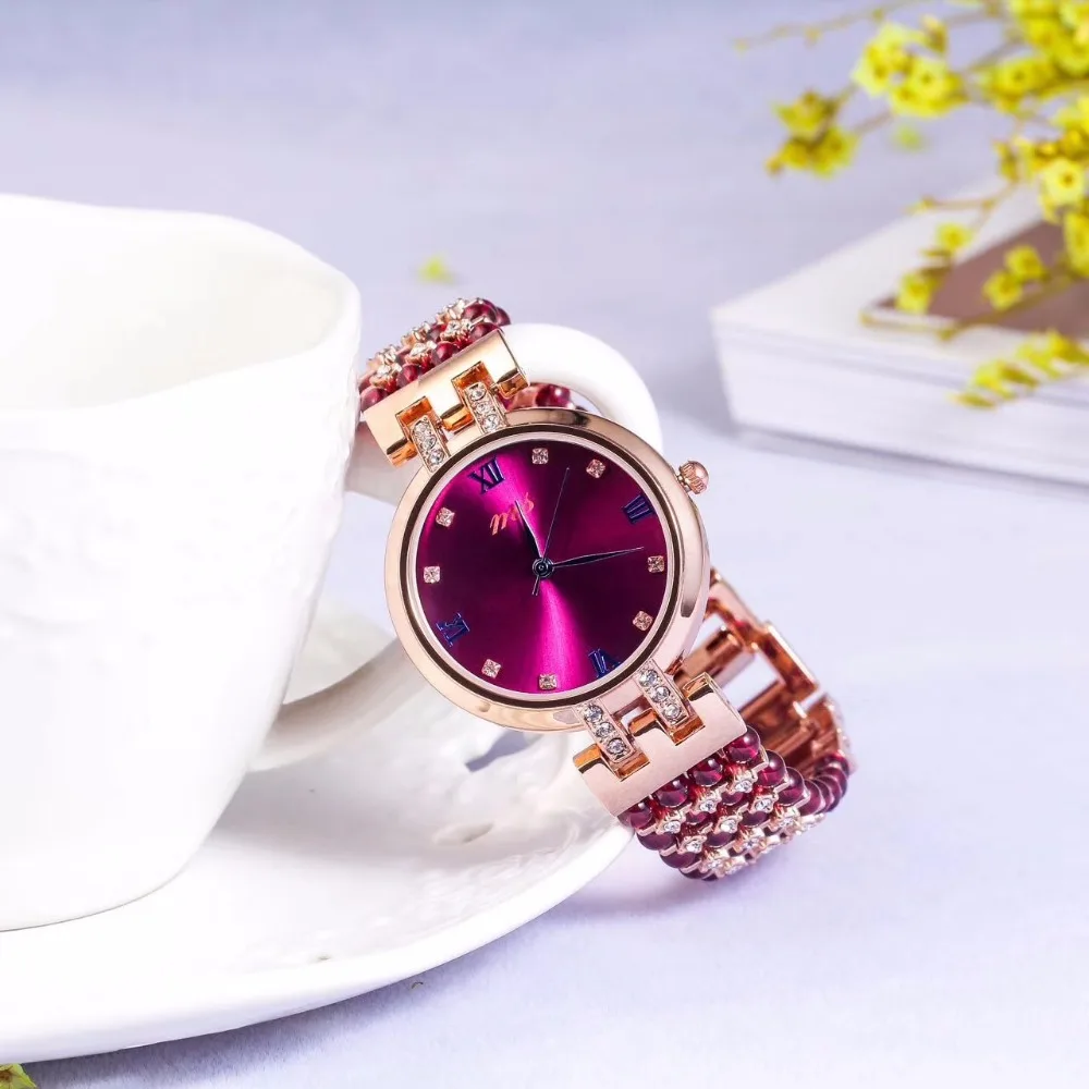 Natural Garnet Stone Bracelet & 33mm Watch Diy Jewelry For Woman Waterproof Watch For Summer Beach  Wholesale !