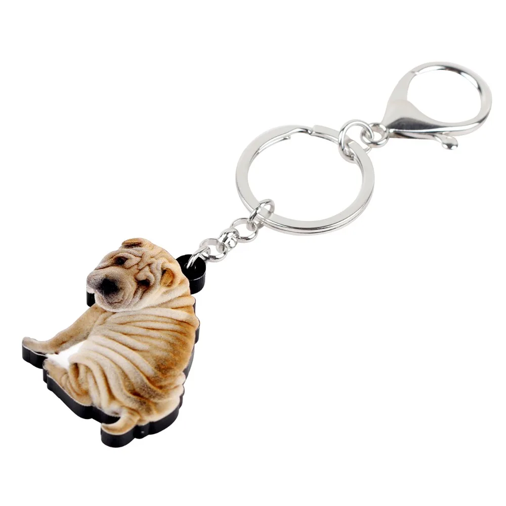 Bonsny Acrylic Novelty Shar Pei Dog Key Chains Keychain Rings Animal Handbag Car Charms Jewelry For Women Girls Gift Decoration