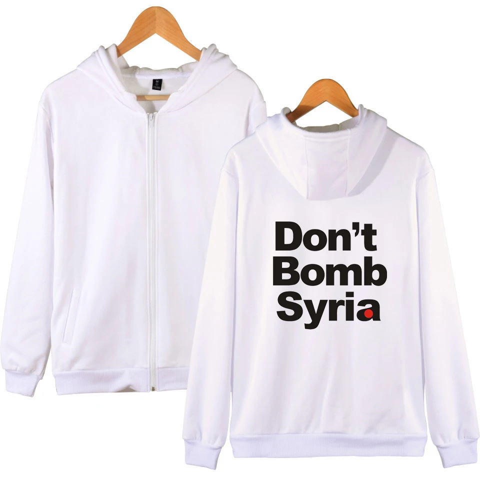 

fashion Don't Bomb Syria print men women zipper Hoodie Sweatshirts tracksuits casual hooded tops long sleeve hoodies jacket 4XL