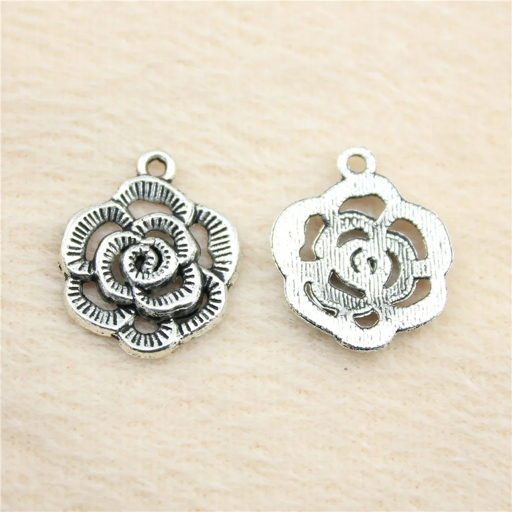 33pcs/lot 24*20mm ancient silver Flower charm Pendants DIY jewelry for bracelet necklace earring