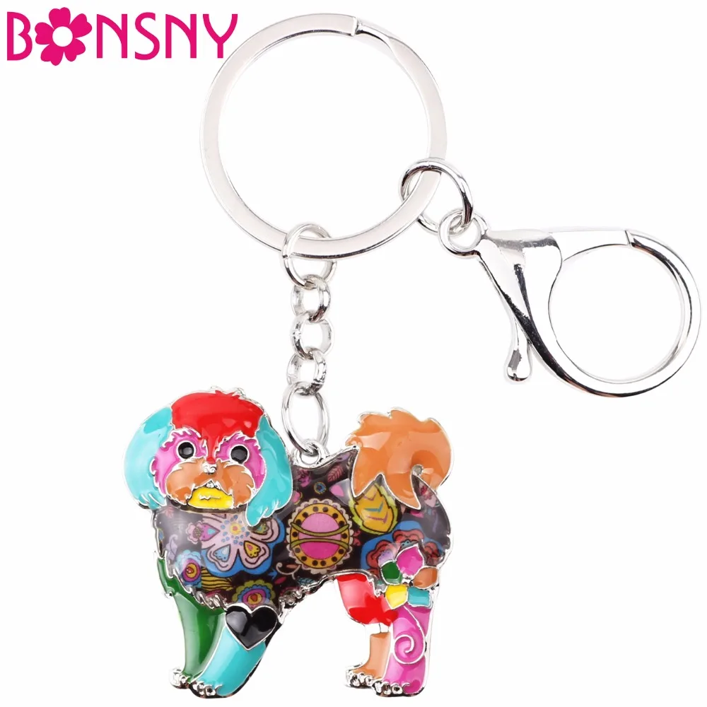 

Bonsny Enamel Alloy Shih Tzu Dog Key Chain Keychains Ring Gift For Women Girls Bag Car Charms Pendant Fashion Animal Jewelry New