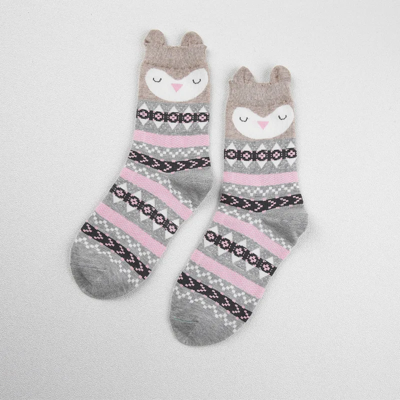 [PEONFLY] New real caramella character cotton brand meias Cute Owl femininas warm cute cartoon korean socks for women 2 PAIR