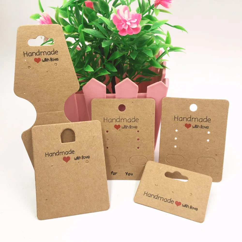 100pcs Kraft paper handmade with love jewelry cards,necklace\\earring\\Hairpin packing cards holder set jewelry displays card tags