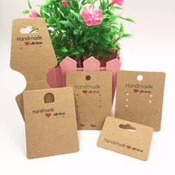 Porte-cartes d'emballage en papier kraft fait à la main avec amour, présentoirs de bijoux, étiquettes pour collier, boucle d'oreille, épingle à cheveux, 100 pièces