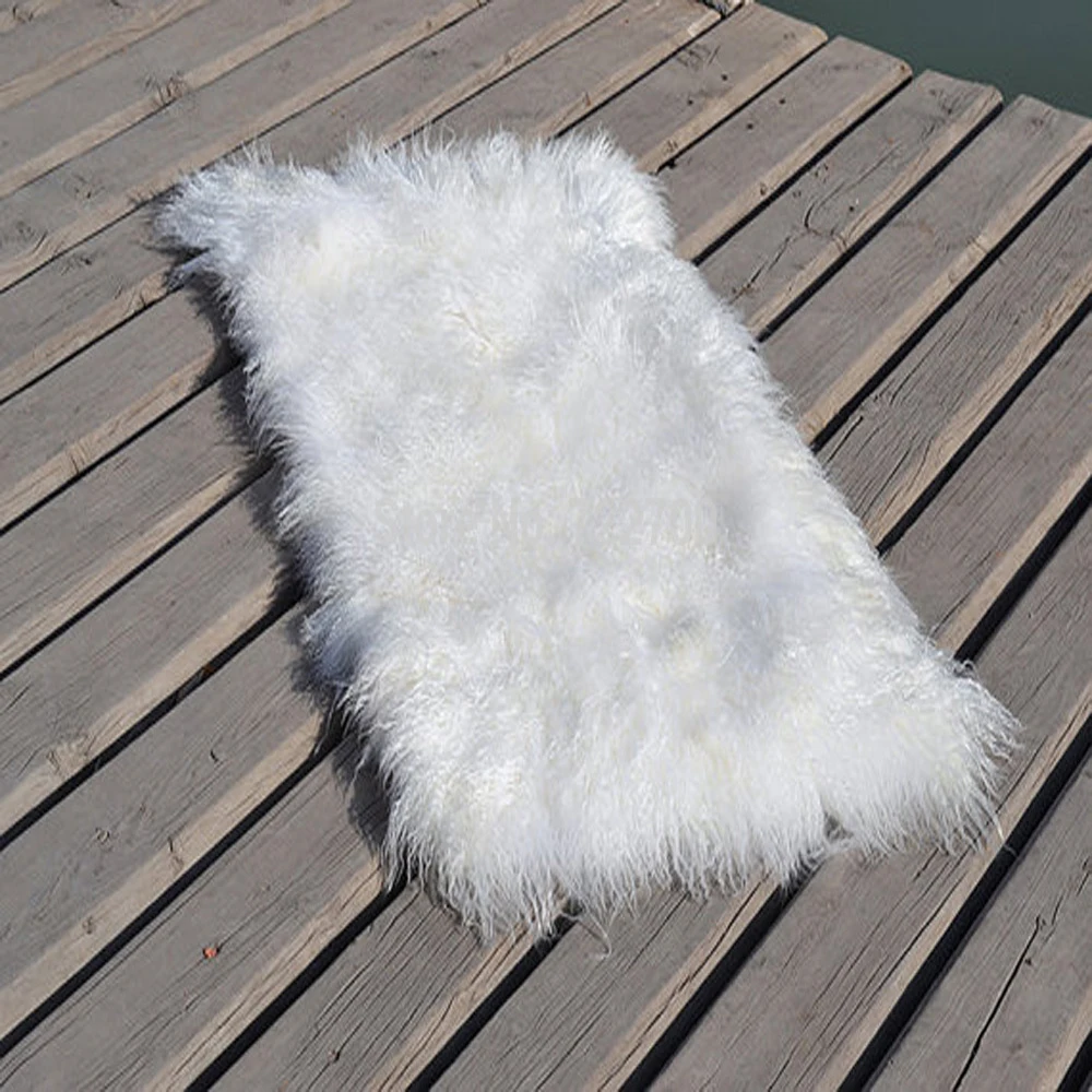 Decorative Tibetan Lamb Pelt Area Rugs, White Mongolian Fur Plate Blanket, Real Fur Rug, Doll Wig Accessory