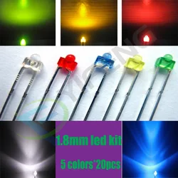 5Colors*20PCS=100pcs 1.8mm red/yellow/blue/green/white Ultra Bright water clear R/Y/B/G/W LED Lamps LED Diode Light Assorted Kit