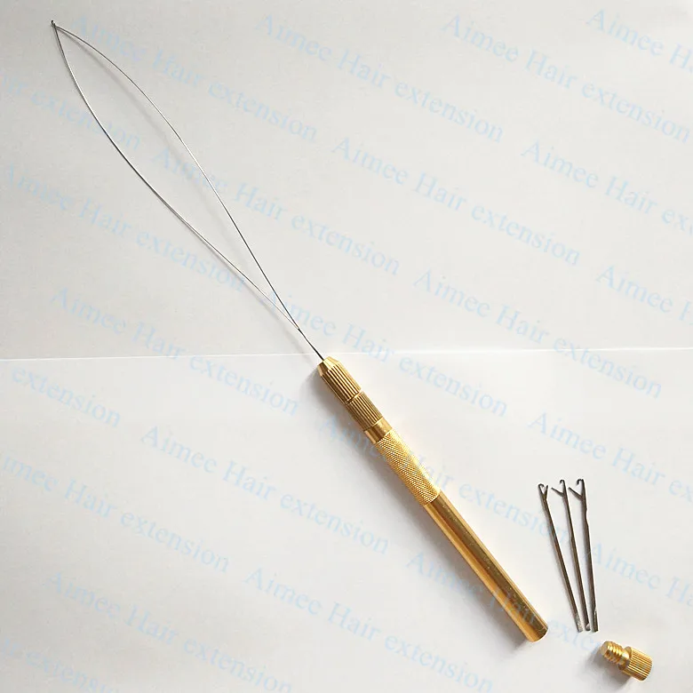 1pcs Gold handle Lace Wig Making Ventilation/GoldHandle Pulling/Weaving Needles micro ring loop threader for hair extension tool